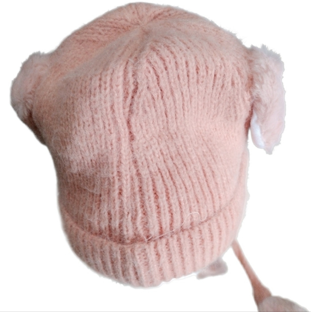 Hello Kitty Pink Knit Beanie with Pom Poms and Red Glitter Bow EARS MOVE! NEW! - Picture 6 of 8